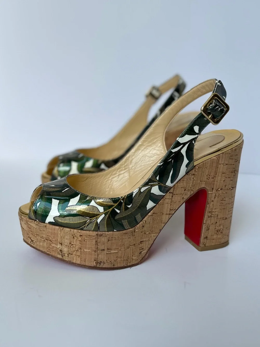 Christian Louboutin Donna Anna 120mm Palm Leaf  printed platform slingbacks